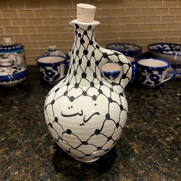 Handmade Other - Palestinian Ceramic Oil Dispenser Kuffyeh Hand Painted and Handmade in Palestine